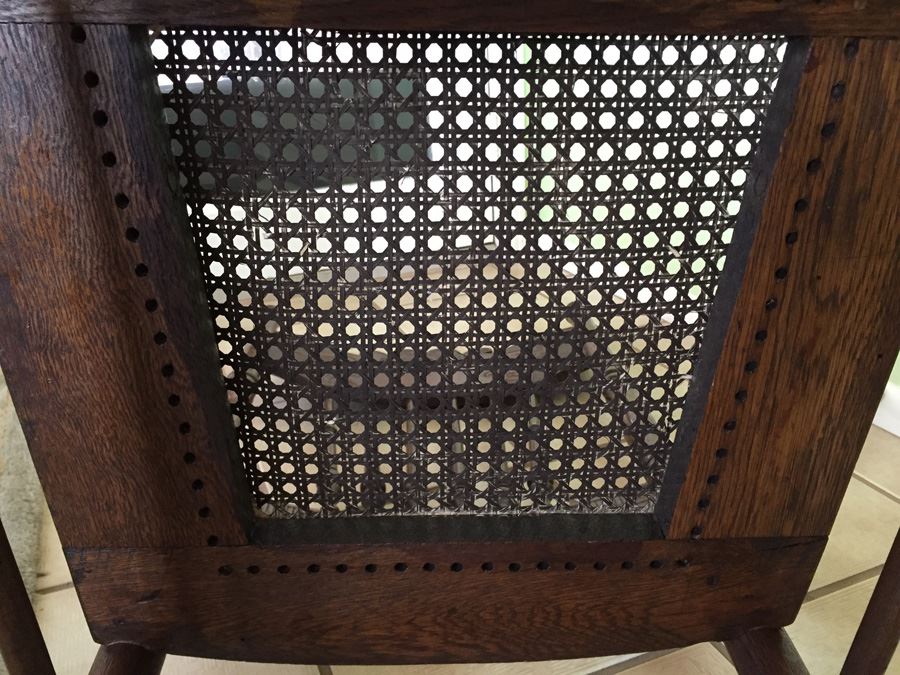 Antique Oak Dining Table With Four Leaves And Two Cane Chairs [Photo 18]