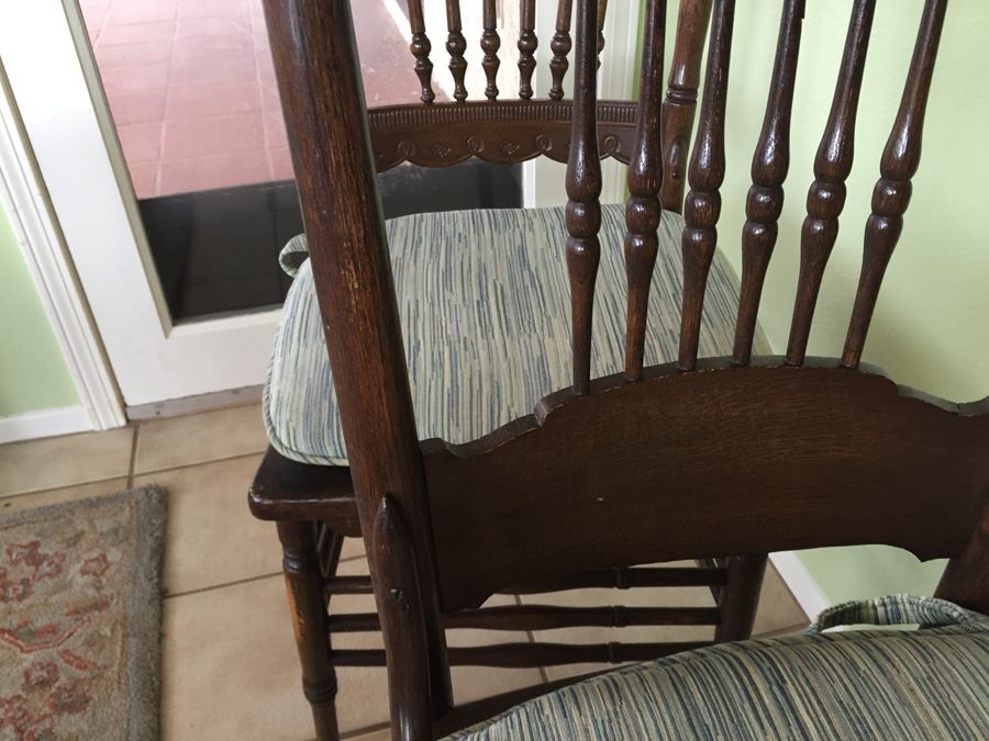 Antique Oak Dining Table With Four Leaves And Two Cane Chairs [Photo 37]