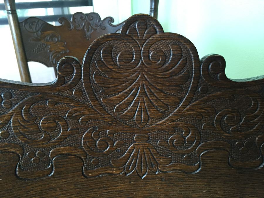 Antique Oak Dining Table With Four Leaves And Two Cane Chairs [Photo 20]