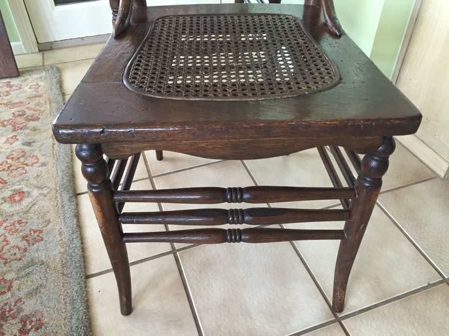 Antique Oak Dining Table With Four Leaves And Two Cane Chairs [Photo 23]