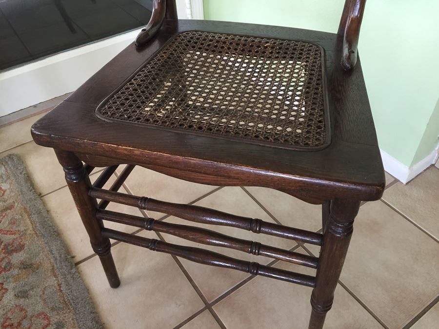Antique Oak Dining Table With Four Leaves And Two Cane Chairs [Photo 11]