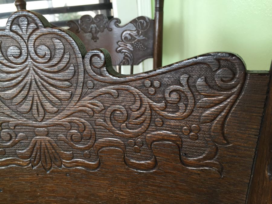 Antique Oak Dining Table With Four Leaves And Two Cane Chairs [Photo 22]