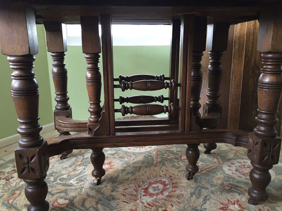 Antique Oak Dining Table With Four Leaves And Two Cane Chairs [Photo 26]