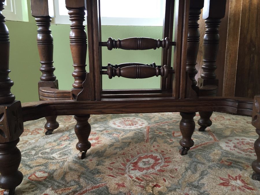 Antique Oak Dining Table With Four Leaves And Two Cane Chairs [Photo 27]