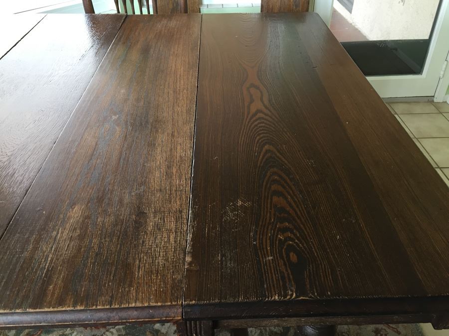 Antique Oak Dining Table With Four Leaves And Two Cane Chairs [Photo 10]