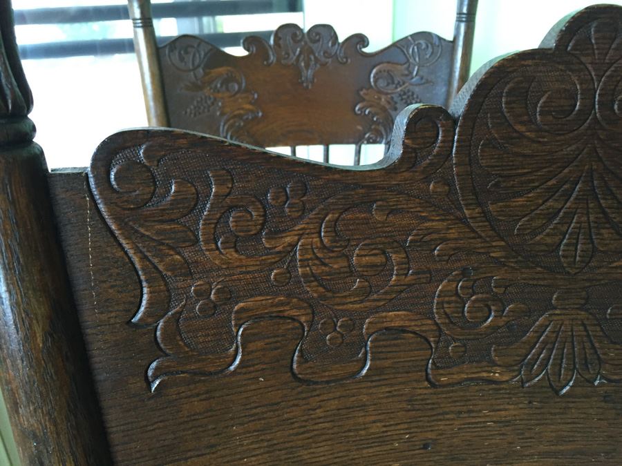 Antique Oak Dining Table With Four Leaves And Two Cane Chairs [Photo 21]