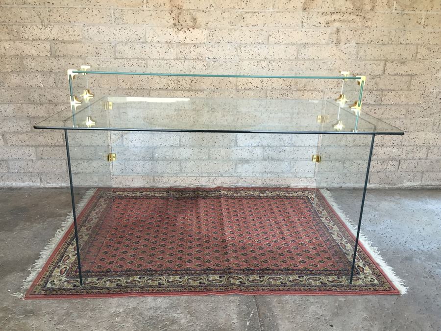 Clean Modern Glass Desk With Brass Accents Probably Pace Furniture Leon Rosen