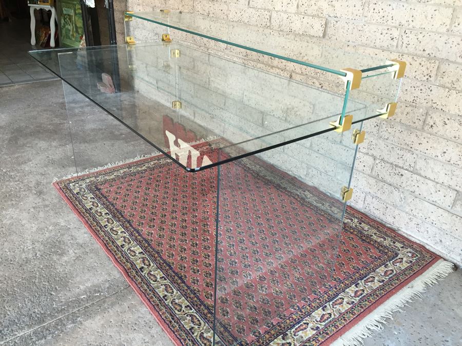 Clean Modern Glass Desk With Brass Accents Probably Pace Furniture Leon Rosen [Photo 2]