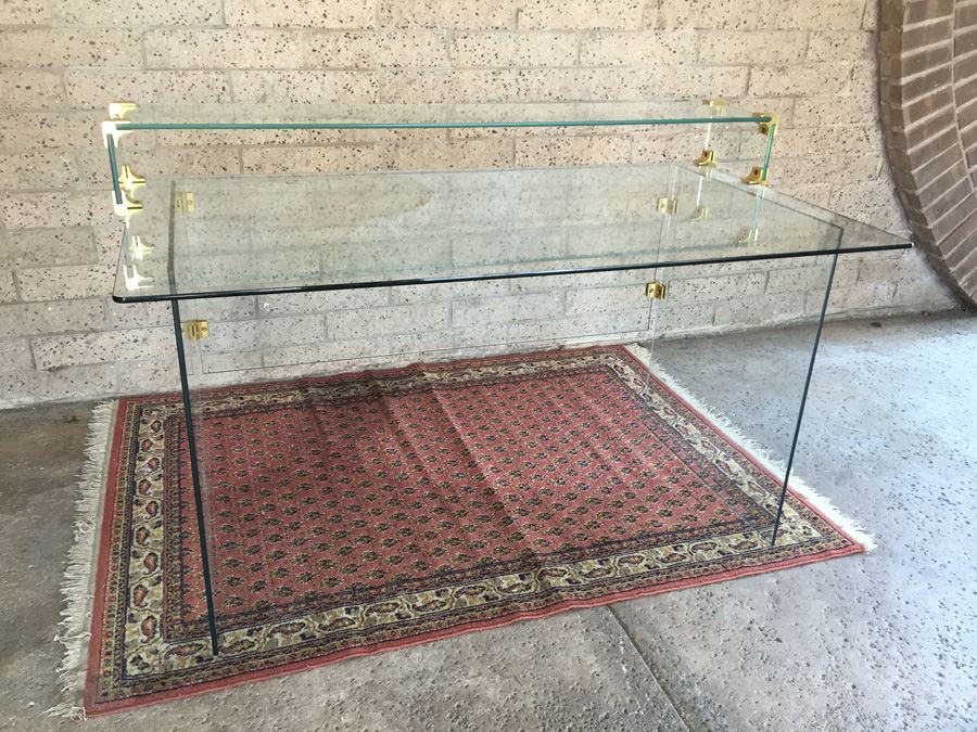 Clean Modern Glass Desk With Brass Accents Probably Pace Furniture Leon Rosen [Photo 14]