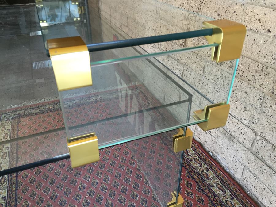 Clean Modern Glass Desk With Brass Accents Probably Pace Furniture Leon Rosen [Photo 7]
