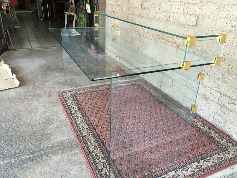 Clean Modern Glass Desk With Brass Accents Probably Pace Furniture Leon Rosen [Photo 12]