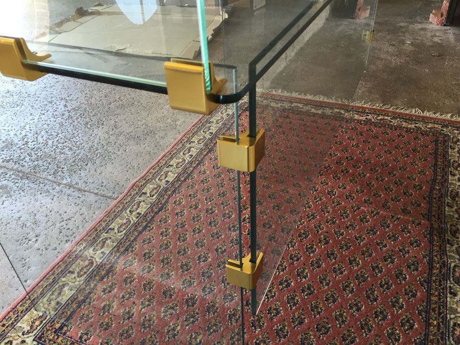 Clean Modern Glass Desk With Brass Accents Probably Pace Furniture Leon Rosen [Photo 9]