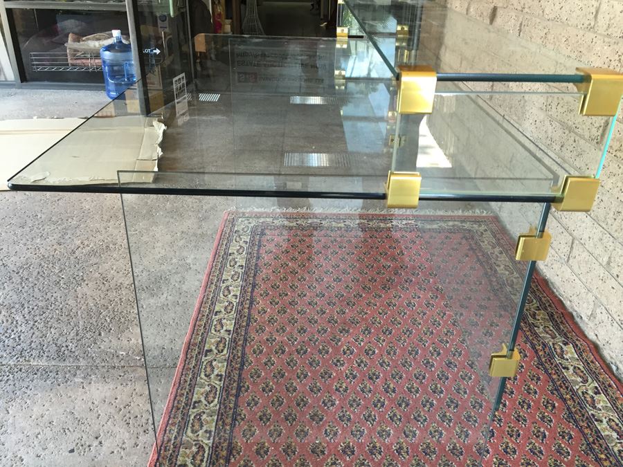 Clean Modern Glass Desk With Brass Accents Probably Pace Furniture Leon Rosen [Photo 10]