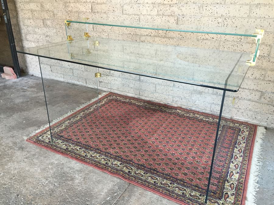 Clean Modern Glass Desk With Brass Accents Probably Pace Furniture Leon Rosen [Photo 5]