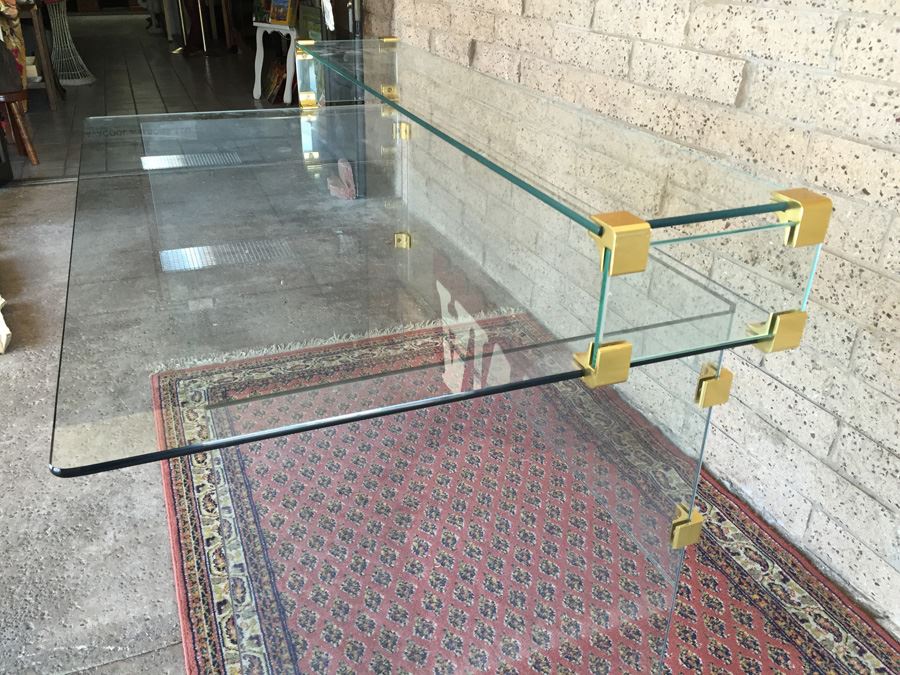 Clean Modern Glass Desk With Brass Accents Probably Pace Furniture Leon Rosen [Photo 3]