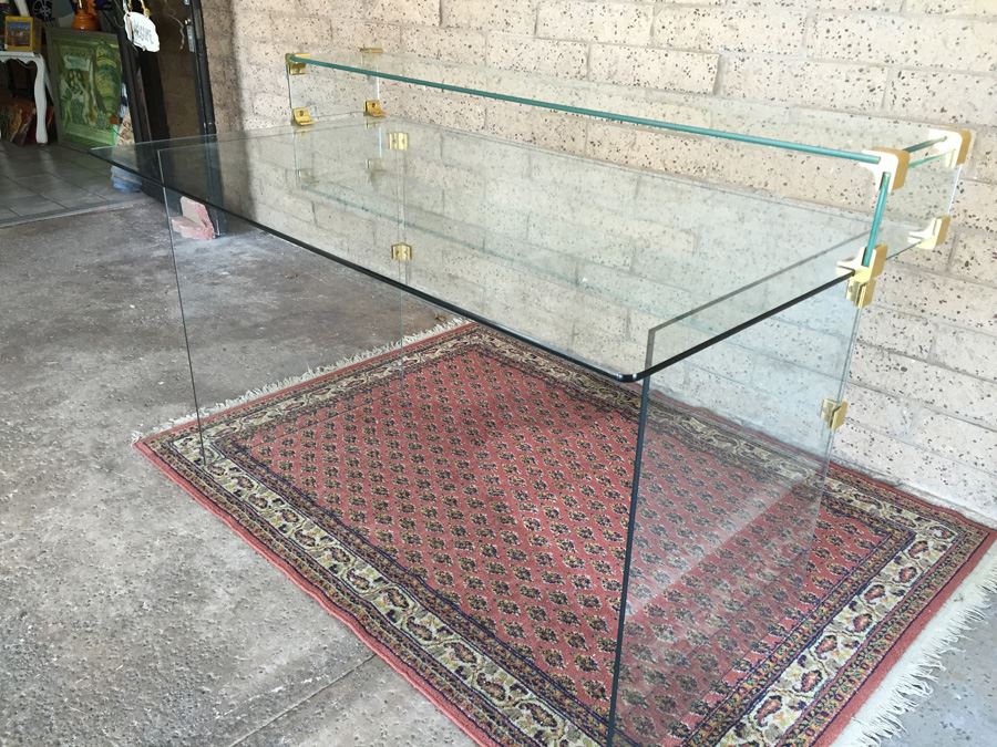 Clean Modern Glass Desk With Brass Accents Probably Pace Furniture Leon Rosen [Photo 13]