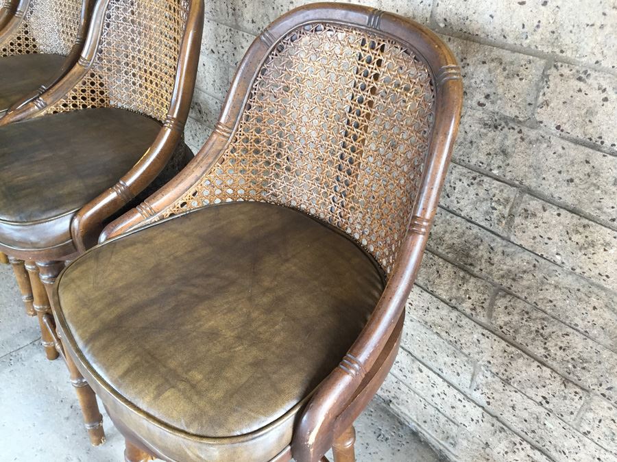 Hollywood Regency Faux Bamboo Cane Back Barstools Swivel [Photo 7]