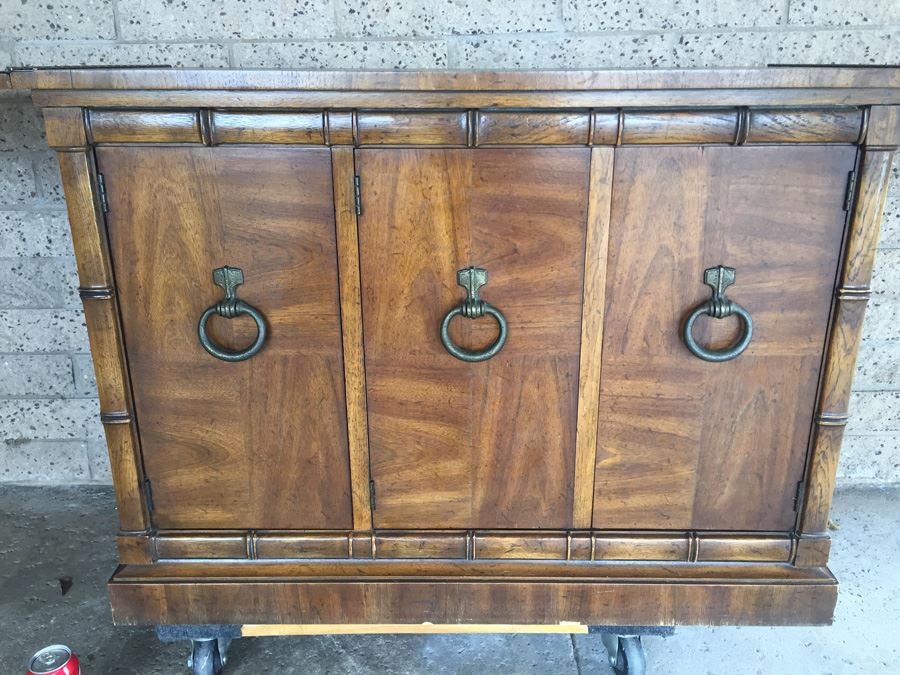 Hollywood Regency Faux Bamboo Server By Drexel Heritage With Pull Outs For Serving And Silver Drawer [Photo 2]