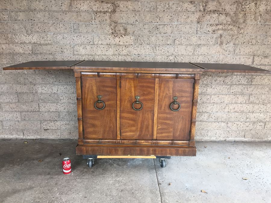 Hollywood Regency Faux Bamboo Server By Drexel Heritage With Pull Outs For Serving And Silver Drawer [Photo 1]