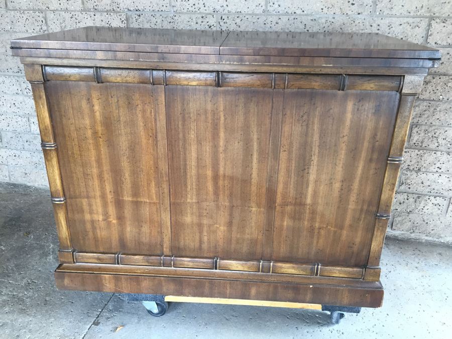 Hollywood Regency Faux Bamboo Server By Drexel Heritage With Pull Outs For Serving And Silver Drawer [Photo 5]