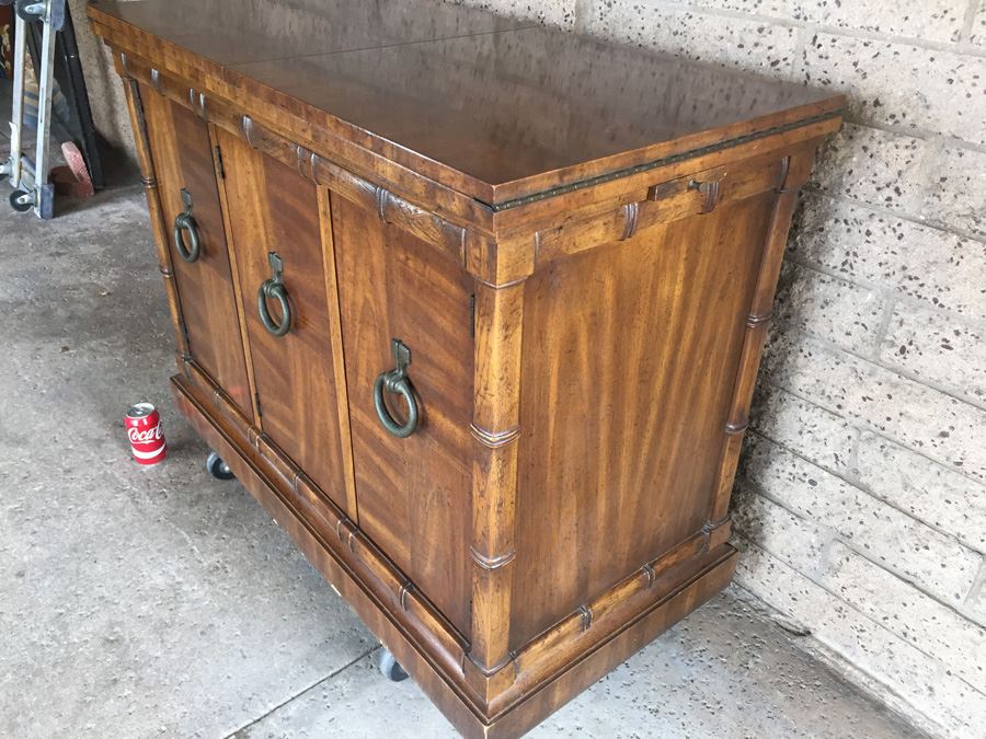 Hollywood Regency Faux Bamboo Server By Drexel Heritage With Pull Outs For Serving And Silver Drawer [Photo 10]