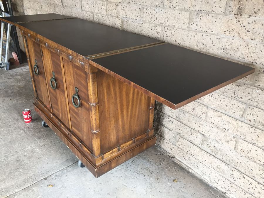 Hollywood Regency Faux Bamboo Server By Drexel Heritage With Pull Outs For Serving And Silver Drawer [Photo 9]