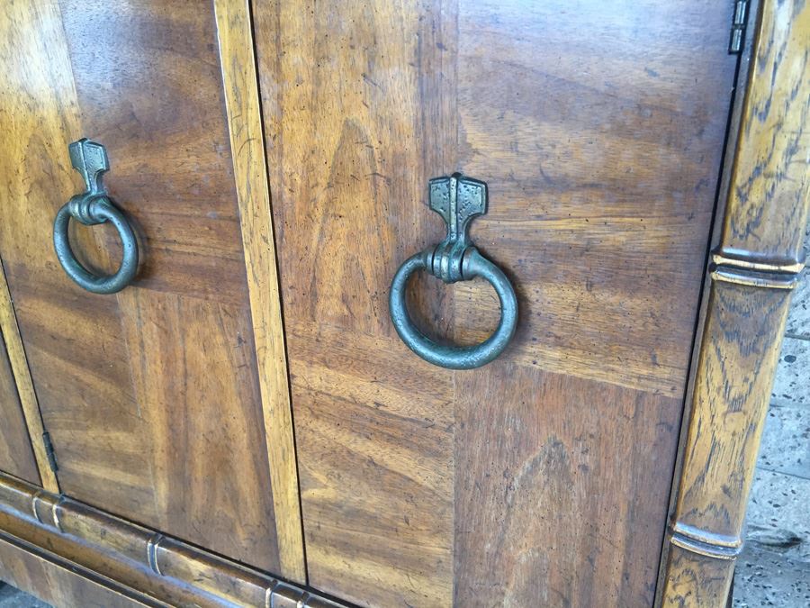 Hollywood Regency Faux Bamboo Server By Drexel Heritage With Pull Outs For Serving And Silver Drawer [Photo 8]