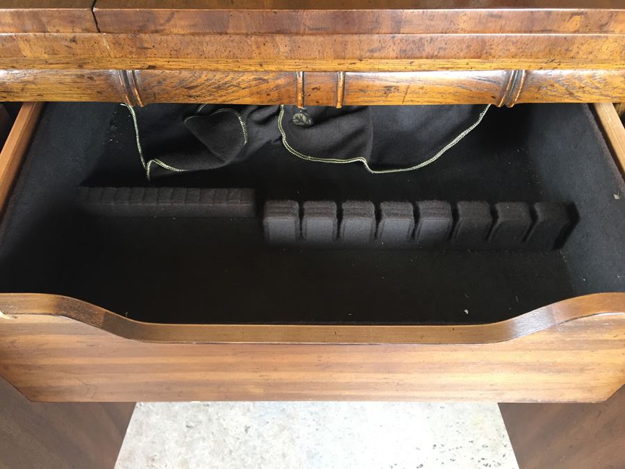 Hollywood Regency Faux Bamboo Server By Drexel Heritage With Pull Outs For Serving And Silver Drawer [Photo 6]