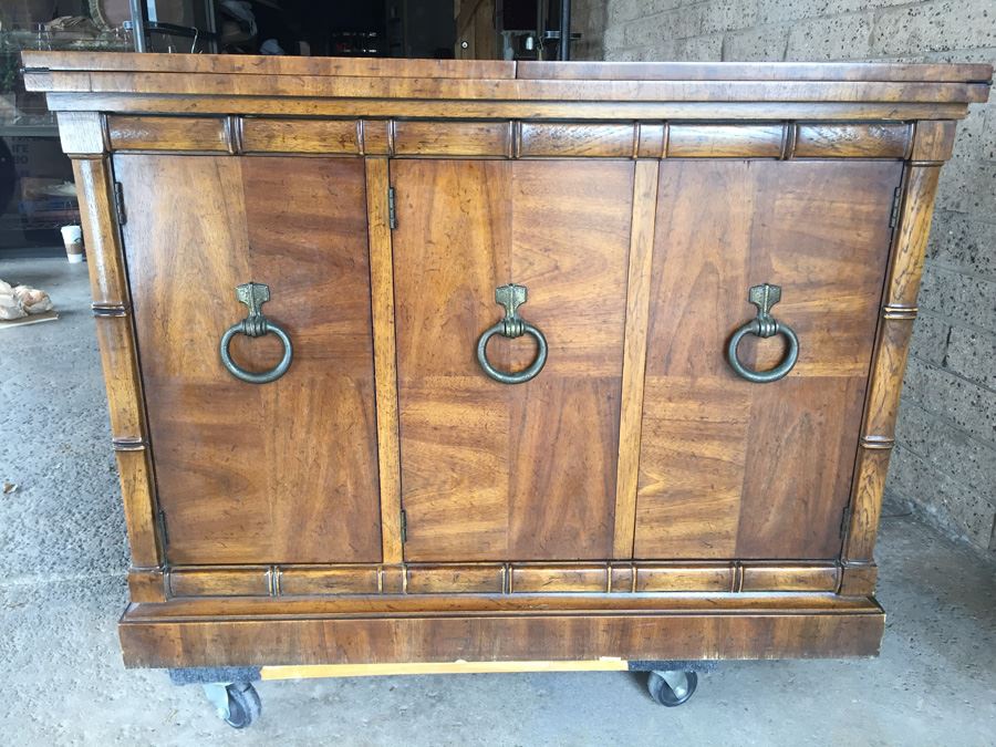 Hollywood Regency Faux Bamboo Server By Drexel Heritage With Pull Outs For Serving And Silver Drawer [Photo 16]