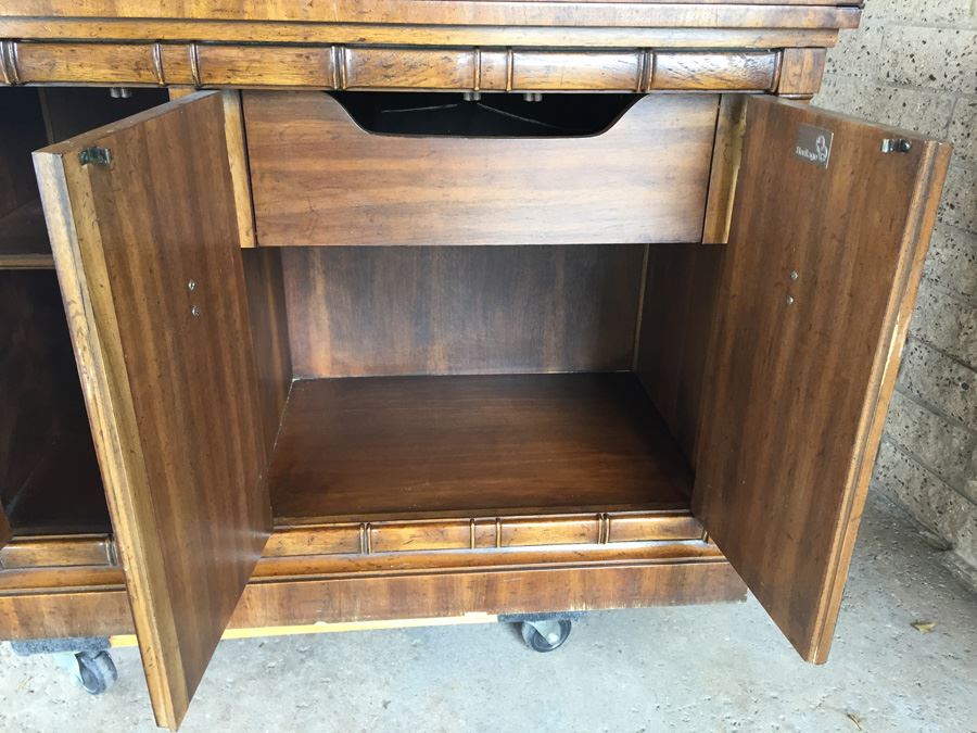 Hollywood Regency Faux Bamboo Server By Drexel Heritage With Pull Outs For Serving And Silver Drawer [Photo 13]