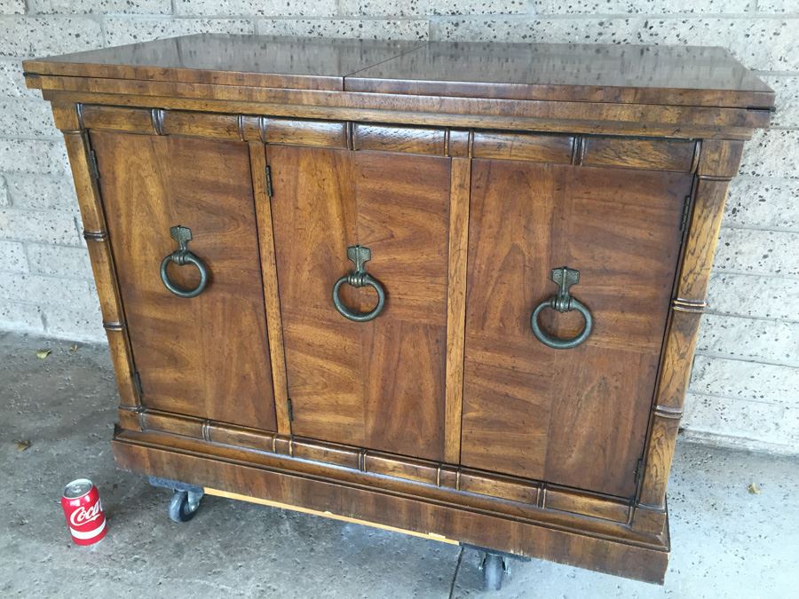 Hollywood Regency Faux Bamboo Server By Drexel Heritage With Pull Outs For Serving And Silver Drawer [Photo 7]