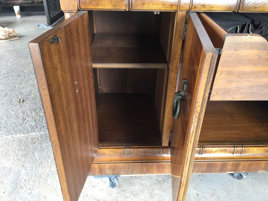 Hollywood Regency Faux Bamboo Server By Drexel Heritage With Pull Outs For Serving And Silver Drawer [Photo 15]