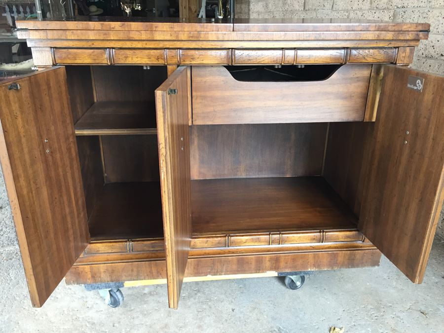 Hollywood Regency Faux Bamboo Server By Drexel Heritage With Pull Outs For Serving And Silver Drawer [Photo 3]