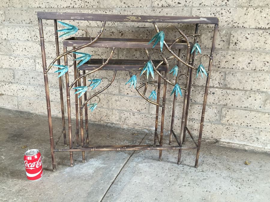 Hollywood Regency Faux Bamboo Metal Nesting Tables [Photo 1]