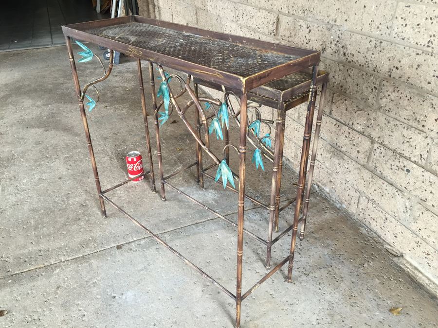 Hollywood Regency Faux Bamboo Metal Nesting Tables [Photo 6]