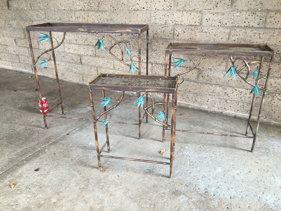 Hollywood Regency Faux Bamboo Metal Nesting Tables [Photo 3]