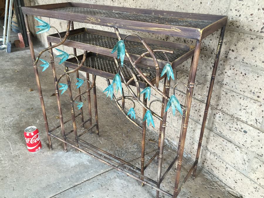 Hollywood Regency Faux Bamboo Metal Nesting Tables [Photo 2]