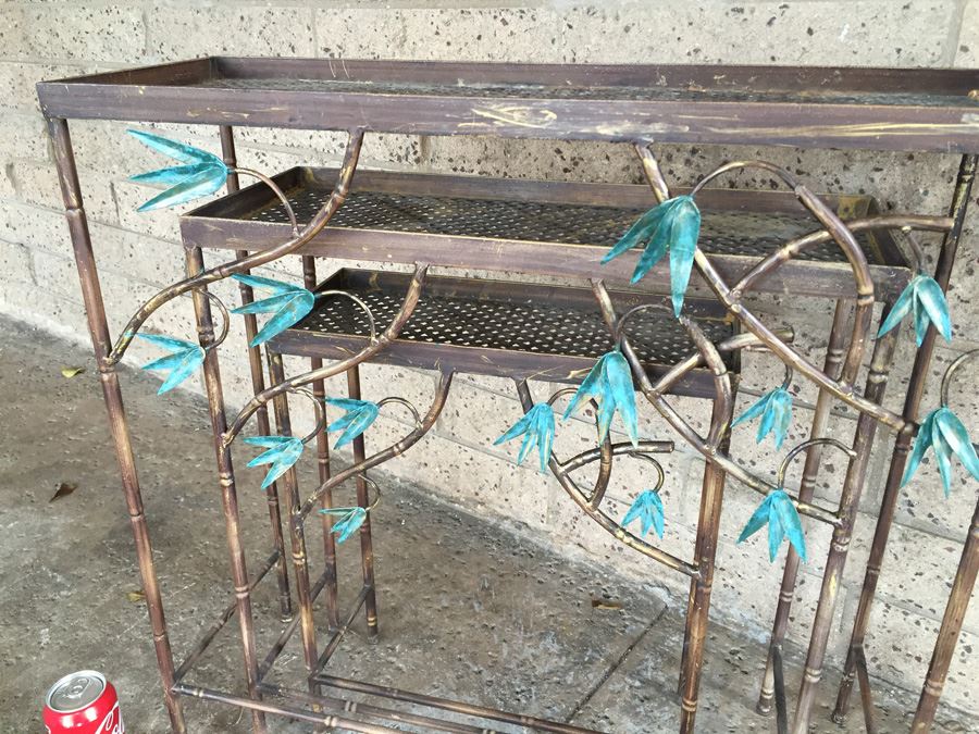 Hollywood Regency Faux Bamboo Metal Nesting Tables [Photo 4]
