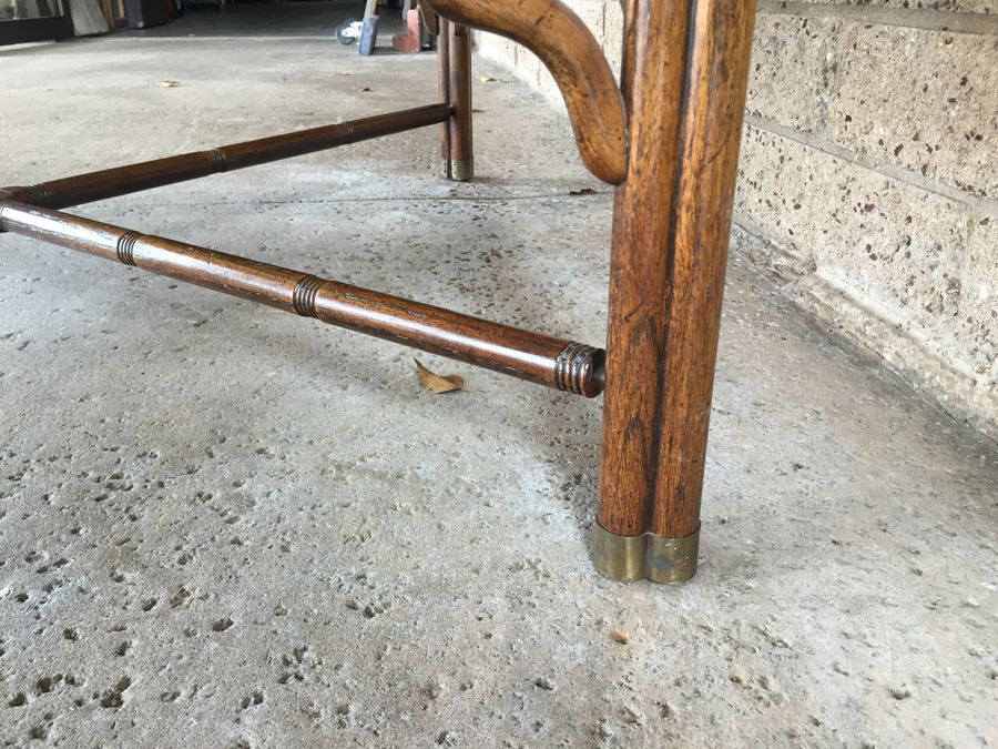 Hollywood Regency Faux Bamboo Coffee Table With Glass Top And Brass Accents [Photo 9]