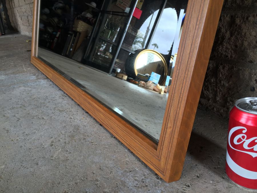 Vintage Large Beveled Glass Mirror With Beautiful Inlaid Wood [Photo 10]