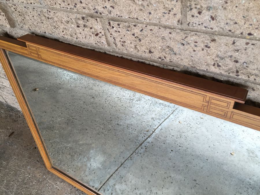 Vintage Large Beveled Glass Mirror With Beautiful Inlaid Wood [Photo 12]