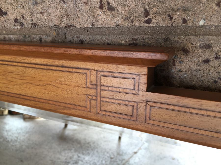 Vintage Large Beveled Glass Mirror With Beautiful Inlaid Wood [Photo 4]