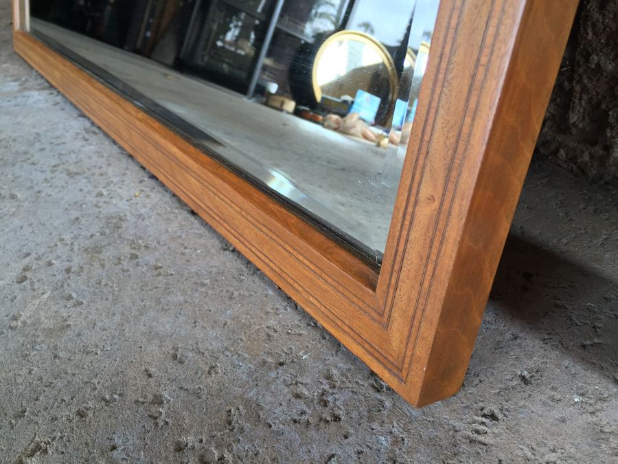 Vintage Large Beveled Glass Mirror With Beautiful Inlaid Wood [Photo 9]