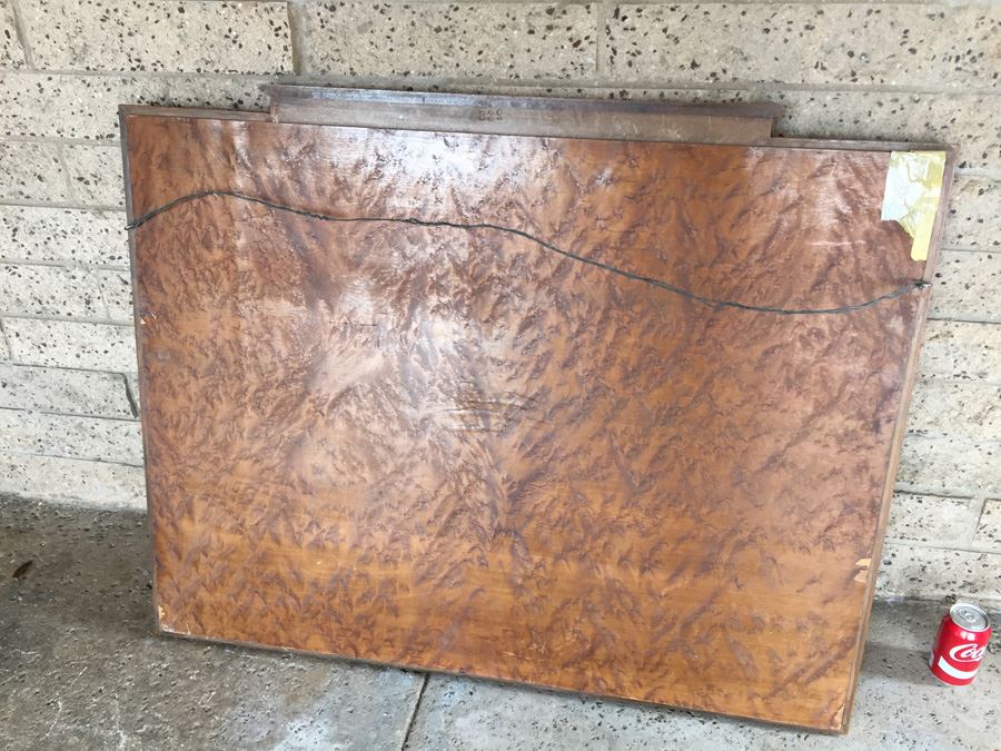 Vintage Large Beveled Glass Mirror With Beautiful Inlaid Wood [Photo 3]