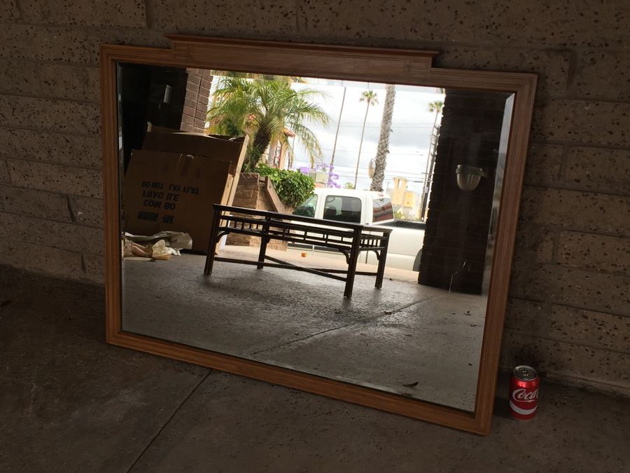 Vintage Large Beveled Glass Mirror With Beautiful Inlaid Wood [Photo 11]
