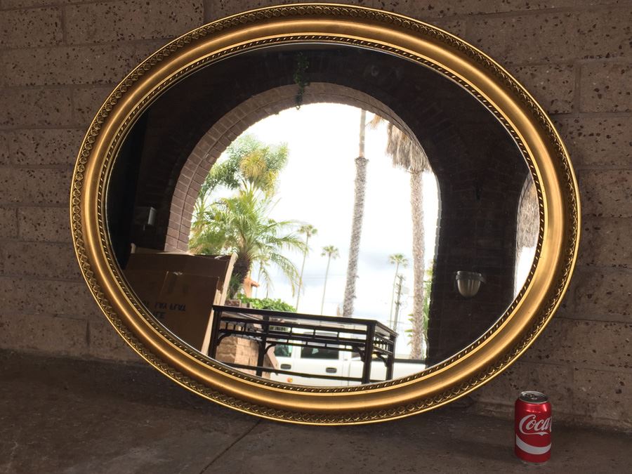 Large Vintage Giltwood Oval Mirror [Photo 5]