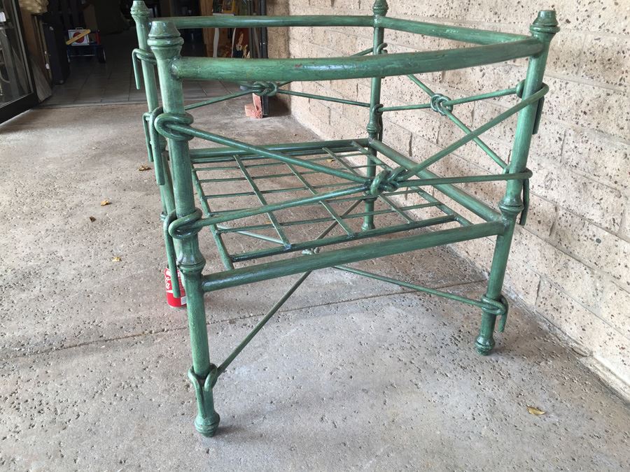 Large Wrought Iron Arm Chair With Rope And Knot Patterns And White Cushions [Photo 7]