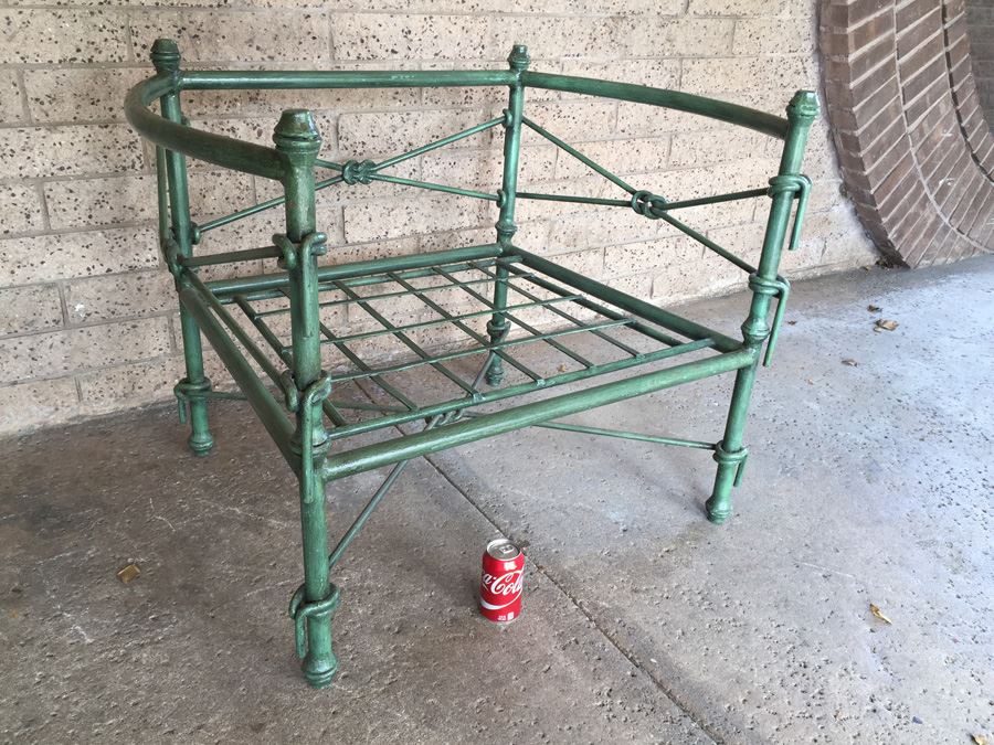 Large Wrought Iron Arm Chair With Rope And Knot Patterns And White Cushions [Photo 13]