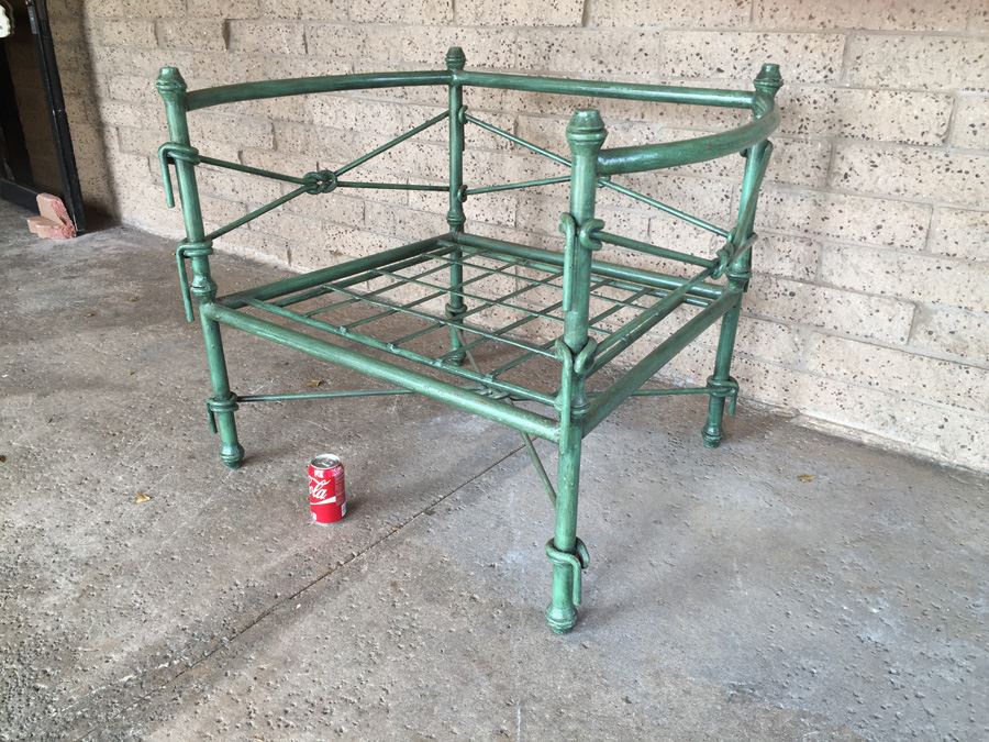 Large Wrought Iron Arm Chair With Rope And Knot Patterns And White Cushions [Photo 12]