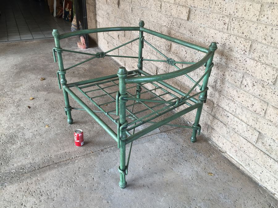 Large Wrought Iron Arm Chair With Rope And Knot Patterns And White Cushions [Photo 5]